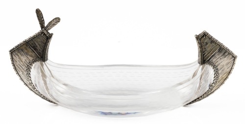 American Made Crystal and Sterling Silver Canoe Dish for Condiments ca. early 1900s and Popular at the Lewis and Clark C