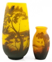 Arsall, Germany.Vereinigte Lausitzer Glaswerke. Two Acid Etched Vases Both with Scenic Designs that Compliment