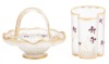 Legras & Cie St. Denis Art Glass, Candy Bowl with Glass Overlaid Violets with Enamel and Gilt Gold and Matching Vase. Tw