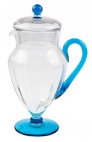 Steuben Pomona Glass Lidded Water Pitcher with Blue Handle and Base