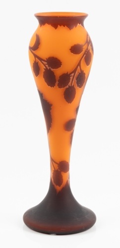 Richard Signed Vase Made by Loetz, Austria. Acid-Etched Foliage and Berries Pop Against the Sherbet Orange Base Glass