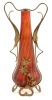 Striking Art Nouveau Bohemian Vase in Stunning Twisted Red Glass in Gilt Gold Metal Work by Loetz
