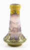 DeVez Vase with Impressive Acid Etched Art Nouveau Cut Glass in an Unusual Color Green Over Purplish Mold Blown Glass