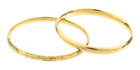 Pair of Ladies 14K Yellow Gold Hinged, Clasped Bangle Hoop Bracelets