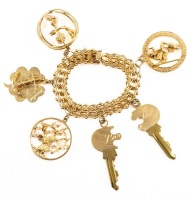 Actress Lori Nelson's Charm Bracelet in 14K Yellow Gold with Charm by Burt Reynolds and Two Split Key with Lori and John