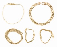 Five (5) Ladies Chain Bracelets in 14K Yellow Gold