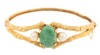 Ladies Bracelet with Jade and Two Pearls Set in a 14K Yellow Gold Bracelet in the Shape of Bamboo