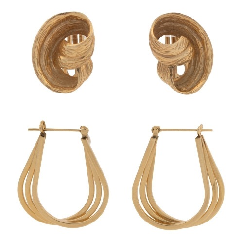 Two Pairs of Handsome 14K Yellow Gold Earrings: Post and Clip-On