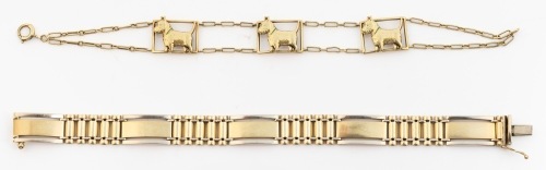Two Ladies 14K Yellow Gold Bracelets, One Especially Fine for Dog Lovers