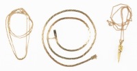 Ladies Three (3) 14K Yellow Gold Chains one with a Nugget Shaped Pendant with Accent Diamond also 14K