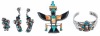 Five (5) Pieces of Zuni Jewelry in Sterling Silver; Colorful and Imaginative with Dangling Earrings Matching Rind, Cuff