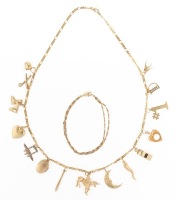 Wonderful, Charming and Playful 14K Yellow Gold Charm Necklace from Italy. 15 Charms, Wildly Diverse
