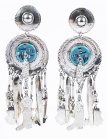 Outstanding Sterling Silver and Zuni Inlaid Turquoise Dangle Earrings. Superior Craftsmanship, Show-Stopping Design