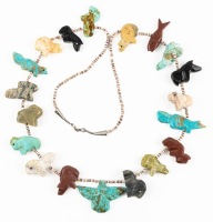 Vintage Zuni Turquoise, Jasper, Agate and Marble Heshi Fetish Necklace likely by Edmund Cooeyate