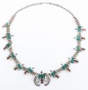 Exceptional Sterling Silver & Turquoise Peyote Bird/Eagle Style Squash Blossom Necklace.