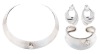 Sterling Silver Ensemble Including Choker, Cuff and Drop Earrings Each Having a Large Round Brilliant Cut Crystal