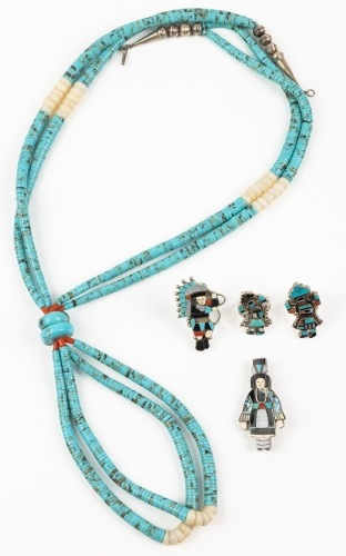 Exceptional Zuni Jewelry; Premium Heishi Necklace, Rings and Pin in Sterling Silver