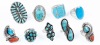 Nine (9) Sterling Silver and Turquoise Navajo Rings