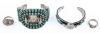 Two Navajo Style Cuffs Both Intended to be Watch Bracelets. Also Included Two Sterling Silver Rings