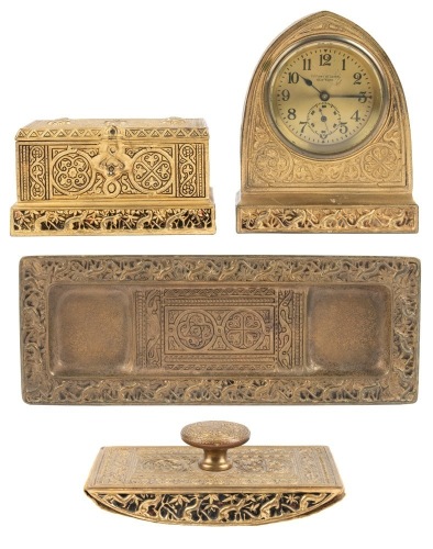 Tiffany Studios Four Piece Venetian Gilt Bronze Desk Accessories