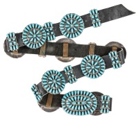 Exceptional Vintage Concho Belt by Paul Jones Navajo Jewelry. Belt has 20 Conchos all with Sleeping Beauty Turquoise