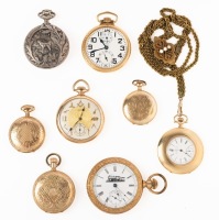 Eight (8) Pocket Watches All in Working Order. No Gold Karat Count but Handsome pieces.