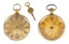 Two Beautiful 18K & 14K Yellow Gold Pocket Watches: M. I. Tobias Co., Liverpool Key Wind Watch (18K) and Wightman & Houg