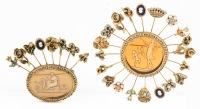 Two Vintage Goldette Jeweled Stick Pin Reverse Intaglio Cameo Brooches