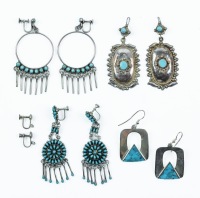 Four (4) Pair of Vintage Navajo Style Earrings in Sterling Silver and Turquoise