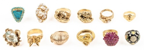 Treasure of Twelve (12) Ladies Rings With Impressive Gold Weight Having Diamonds, Pink Sapphires, Topaz, Turquoise and P