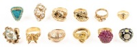 Treasure of Twelve (12) Ladies Rings With Impressive Gold Weight Having Diamonds, Pink Sapphires, Topaz, Turquoise and P