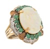 Ladies Custom Designed Large Opal Ring with Emeralds and Accent Diamonds set in 14K Yellow and White Gold