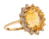 Dazzling Ladies Citrine and Diamond Evening Ring. Exceptional Color with a 14 Diamond Bezel.