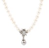 Magnificent White Pearl Necklace with a 14K White Gold Centerpiece Clasp and Pendant Boasting a 2.2 Carat Diamond and So