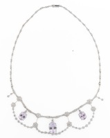 Ladies 18K White Gold, Diamond and Kunzite Necklace evoking the Edwardian and Victorian Eras