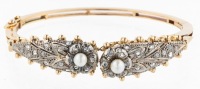 Stunning Ladies 18K Yellow and White Gold, Antique, Hinged Art Deco Bracelet with Rose Cut Diamonds