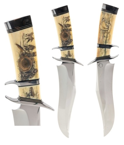 D.E. (Dennis) Friedly, Cody Wyoming Spectacular Bowie Knive with Scrimshaw Fossil Walrus Grip