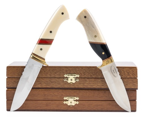S. Mackrill Custom Knives: Pair of Hunting Knives with Handsome Scales