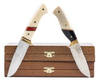 S. Mackrill Custom Knives: Pair of Hunting Knives with Handsome Scales