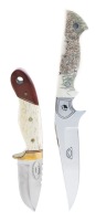 Handsome Dave Kauffman Knife with Leopard Scrimshaw Scene on Mammoth Tusk plus Utitlity Knife by S. Mackrill