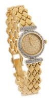 Ladies Beautiful 18K Yellow Gold and Diamond Wristwatch with Diamond Bezel, Studded Diamond Face and Studded Spring Bar