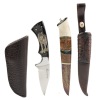 Pair of Interesting Knives: One by Ga&Atilde;&copy;tan Beauchamp with Incredible Reverse Scrimshaw on Water Buffalo Horn, A Fixed Bla