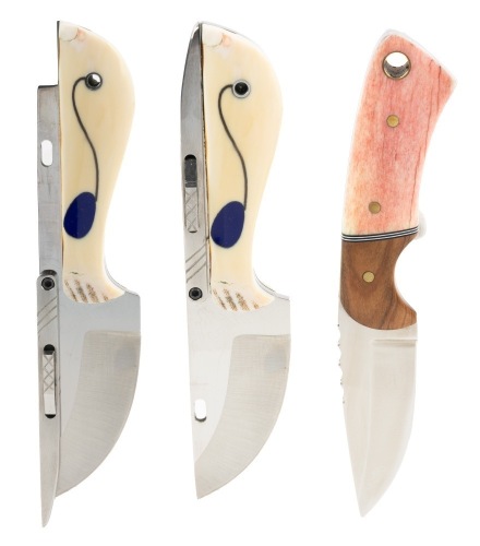Pair of S. Mackrill Custom Fixed Blade Knives with Cape Buffalo Sheath