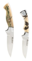 Pair of Knives by Ga&Atilde;&copy;tan Beauchamp Both with Outstanding Scrimshaw on Mammoth Tusk of an Eagle and Two Pronghorn Deer
