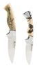 Pair of Knives by Ga&Atilde;&copy;tan Beauchamp Both with Outstanding Scrimshaw on Mammoth Tusk of an Eagle and Two Pronghorn Deer