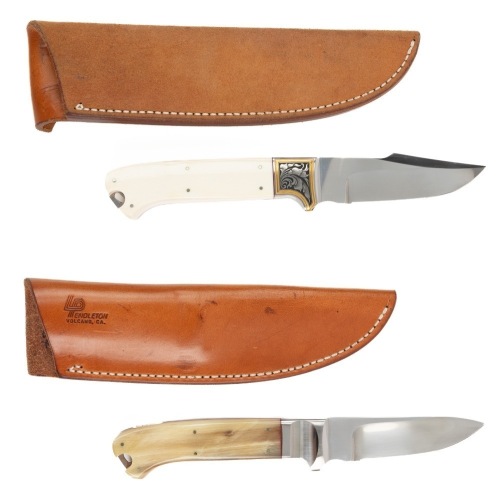 Pair of Pendleton Knives, Volcano, California with Mammoth Tusk Scales