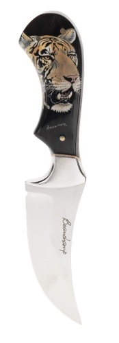 Beauchamp Fixed Blade Hunting or Skinning Knife with 440 C Forged Steel Blade and a Magnificent Rendering of a Tiger in