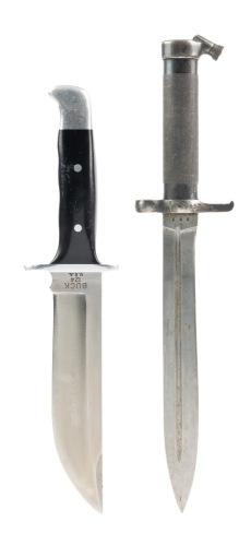 Knife and Bayonet: Large Knife by Buck Model 124 and Mauser Rifle Bayonet