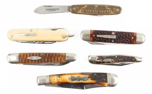 Six Folding Knives by Remington, Winchester, Robert Klass and G. Butler & Co.