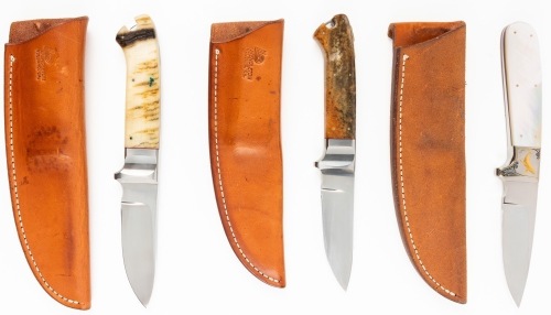 Three Beautiful Pendleton Fixed Blade Knives, Volcano, California. with Striking and Handsome Scales